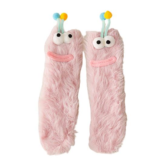 Urocze Puszyste Skarpety Przytulne Ciepłe Miękkie Skarpety z Dużymi Oczami Długowłose Zabawne