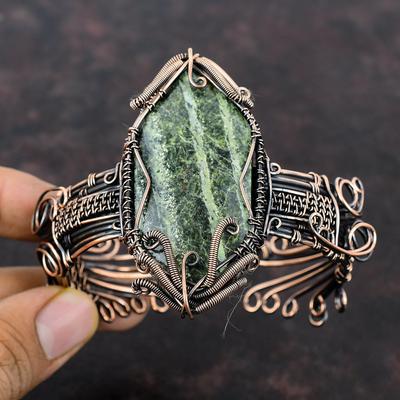 Green Swiss Opal Bangle Copper Wire Wrapped Jewelry Adjustable Cuff Bracelet Gemstone Cuff Bracelet Handmade Copper Bangle Gift For Mother