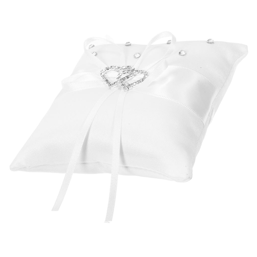 10X10Cm Double Heart Wedding Ring Pillow Red Satin Ribbon Bridal Ceremony Cushion For Ring Bearer Page Boy Lightweight