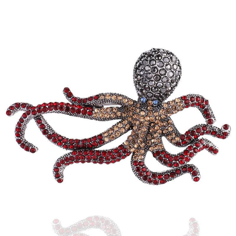 Vintage Ocean In Spired Alloy Octopus Brooch With Rhinestone Embellishments For Fashion Accessory