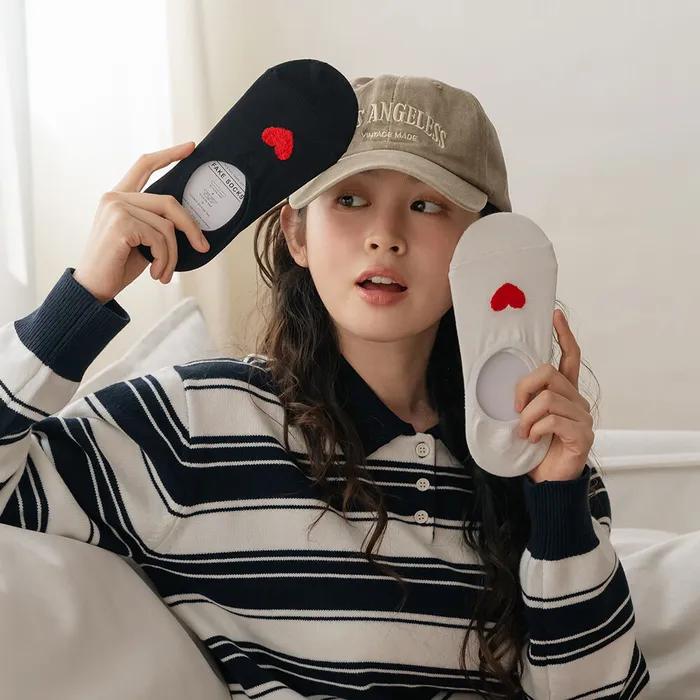 GGRN Damen-Knöchelsocken_W-F-138 Lockeres Herz Silikon-Füßlinge