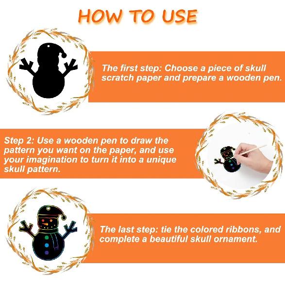 GOMANCHE 48 Pieces Christmas Scratch Art for Kids, DIY Rainbow Scratch Paper Magic Art Crafts Bulk, Christmas Hanging Ornaments for Kids Party Favors