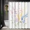 1Pc Spring Floral Shower Curtain - Water-Resistant Polyester, Machine Washable, Artistic Theme, 12 Hooks, Grommet Top