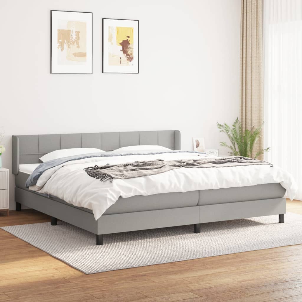 Box Spring Bed with Mattress Light Grey 200x200 cm Fabric