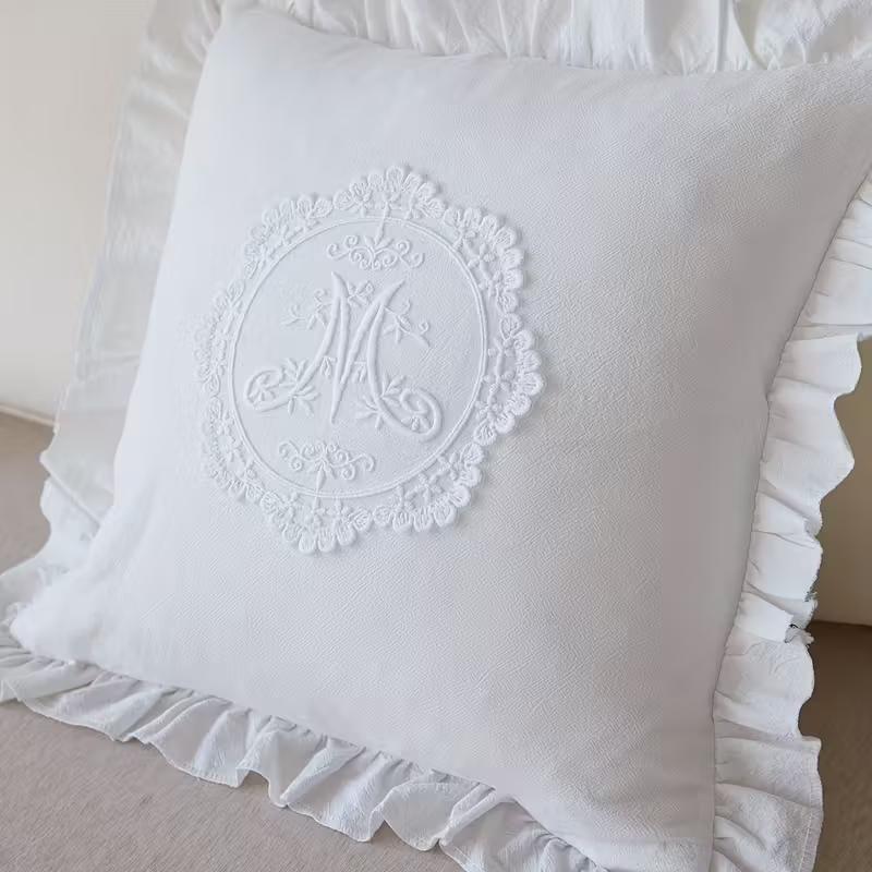 With Lotus Frill French Lace Pillow Cover Washed Material Comfortable Embroidered Cushion Cover Soft Pillow Shell Bedroom