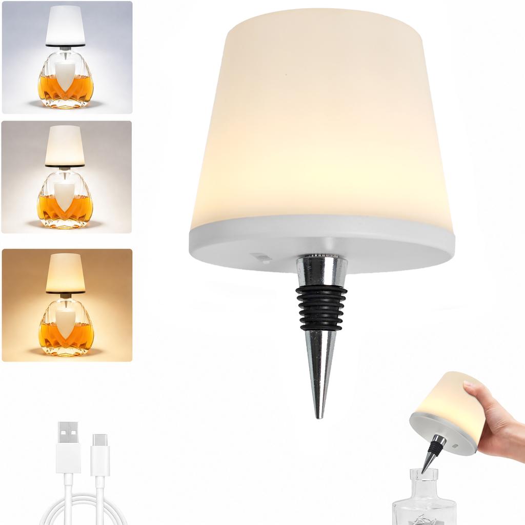 LED Wine Bottle Lamp Rechargeable, USB-C,with Touch Sensor, 3 Color Adjustable Brightness for Party Decoration