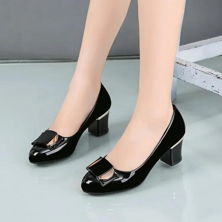 2026 Temperament Ladies Heeled Shoes Office Square Heel Pumps Women's High Heels Dress Plus Size Chunky Heel Shoes for Women