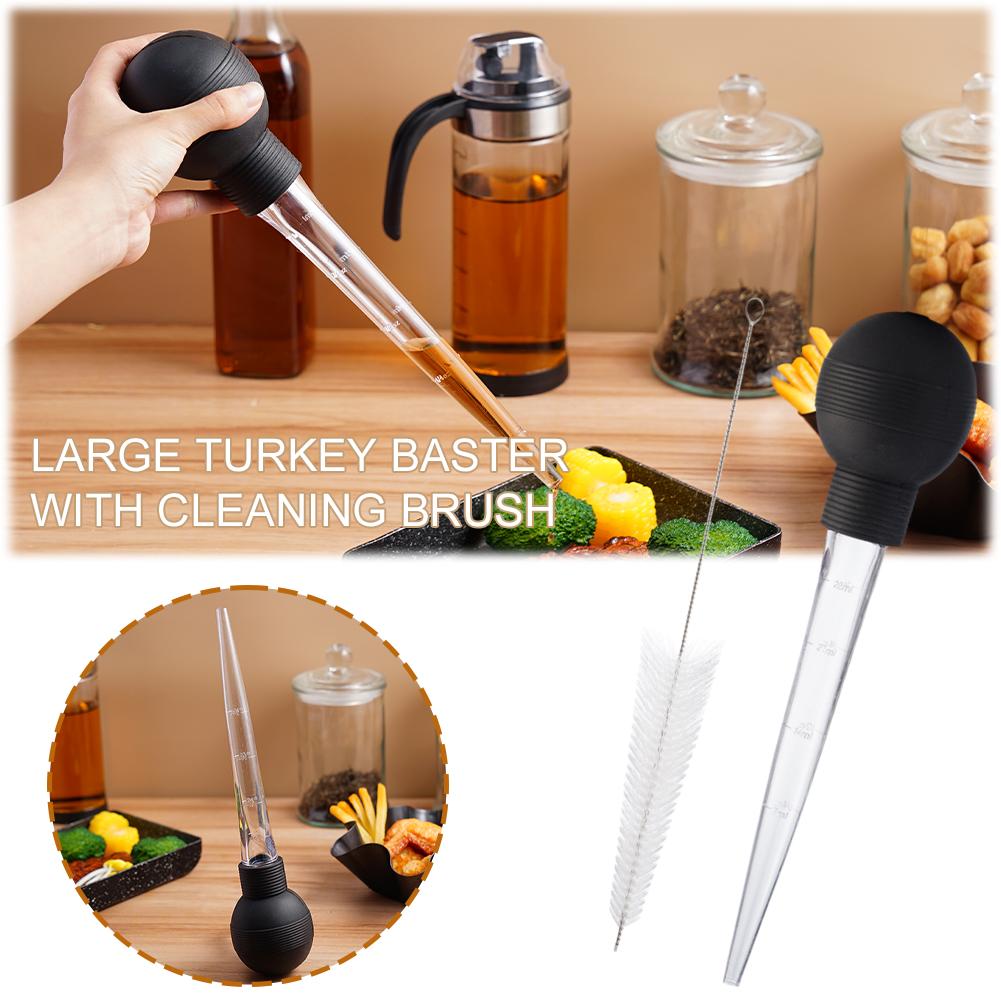 BBQ Meat Syringe Marinade Injector Turkey Chicken Syringe Sauce Tools Kitchen With Steel Needles Injection Brush W8C7