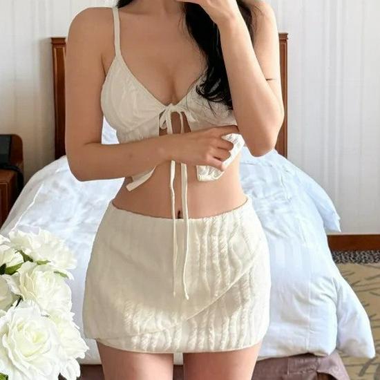 

Women s Floral V-Neck Triangle Bikini - Korean Style Conservative Swimwear M розовый