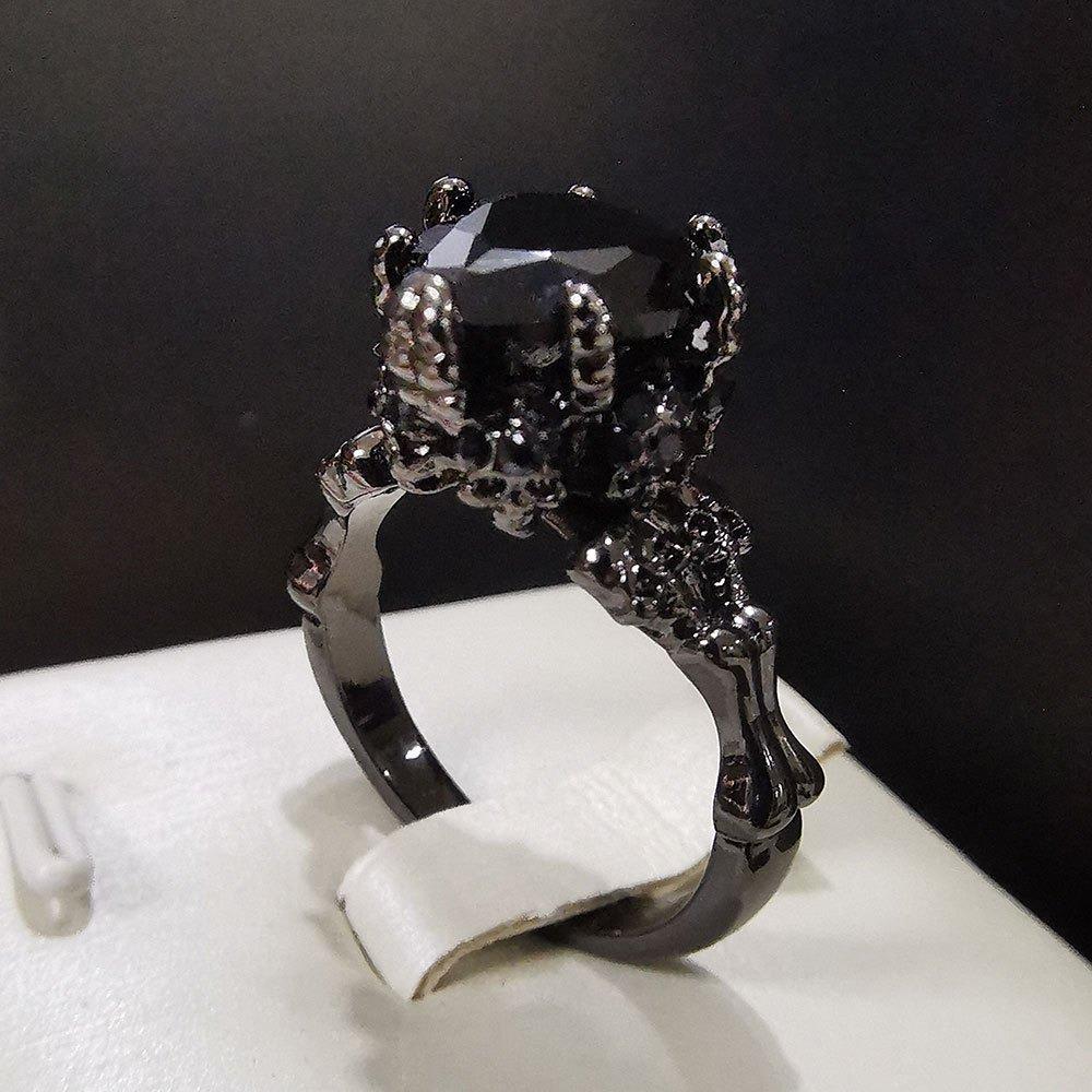 

Готична обручка з черепом та штучним кристалом, повсякденна весільна каблучка 10 чорний