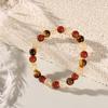 Festive Gifts Red Agate And Citrine Beaded Bracelet With Gold Accents Warm Fashion Jewelry Daily Wear Simple Versatile Accessory