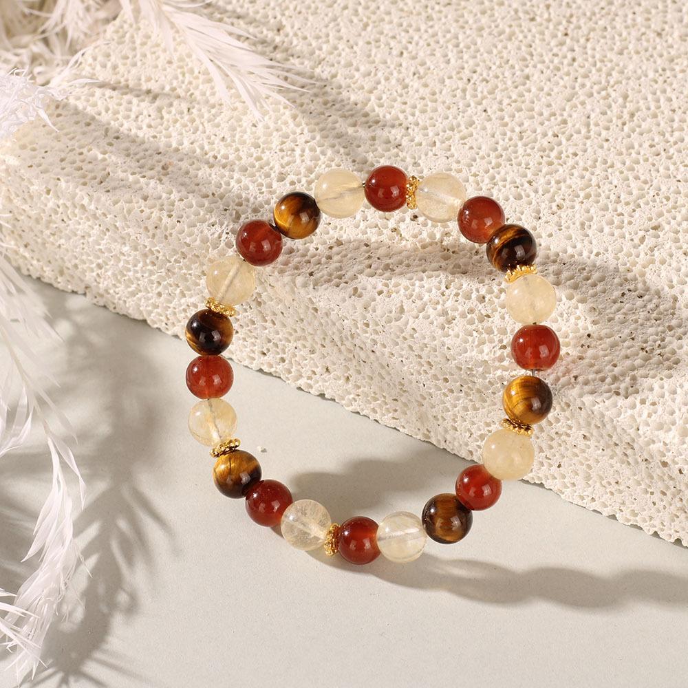 Festive Gifts Red Agate And Citrine Beaded Bracelet With Gold Accents Warm Fashion Jewelry Daily Wear Simple Versatile Accessory