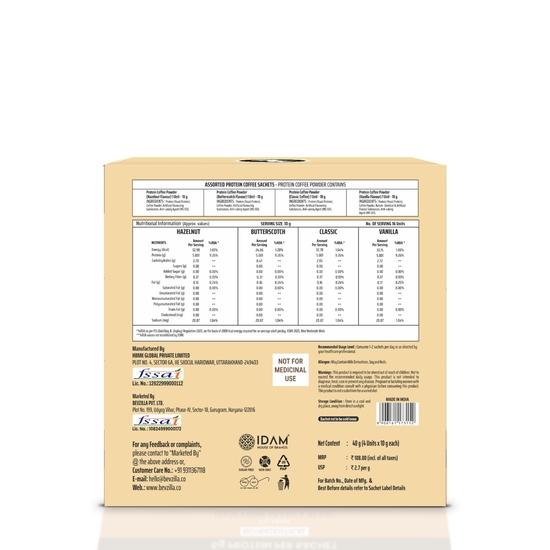 Bevzilla Everyday Protein Instant Coffee Powder Sachets|40 GM(4x10g)| 5g Protein Each | Arabica Coffee | No Added Sugar