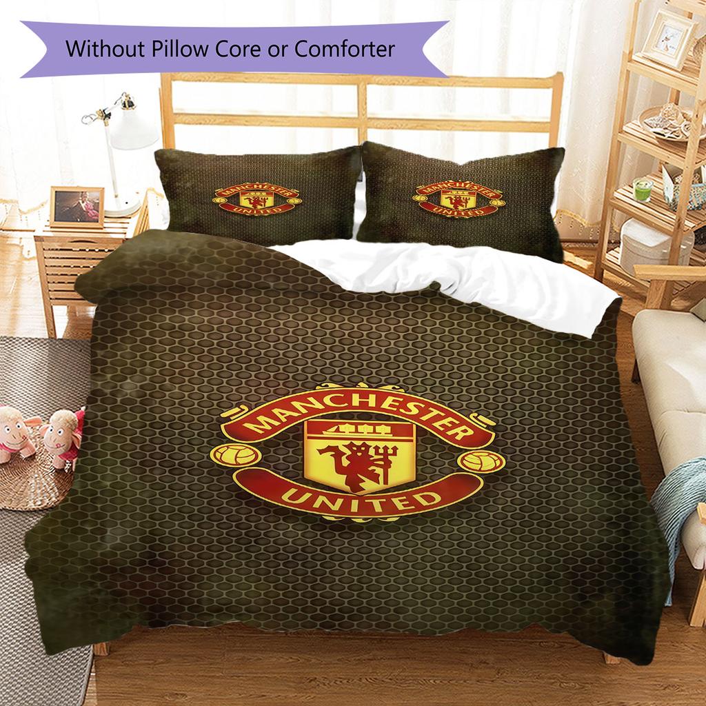 Königliches MUFC Kronen Bettwäsche Steppdecke Set Bettbezug Kissenbezug Heimdekoration Geburtstagsgeschenk (1 Bettbezug + 2 Kissenbezüge, ohne Füllung)