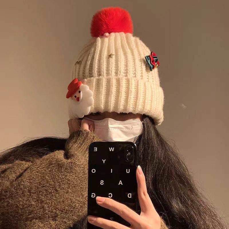Santa Claus Red Knitted Hat Children's Winter New Versatile Warm Ear Protector Wool Hat Shows Small Face