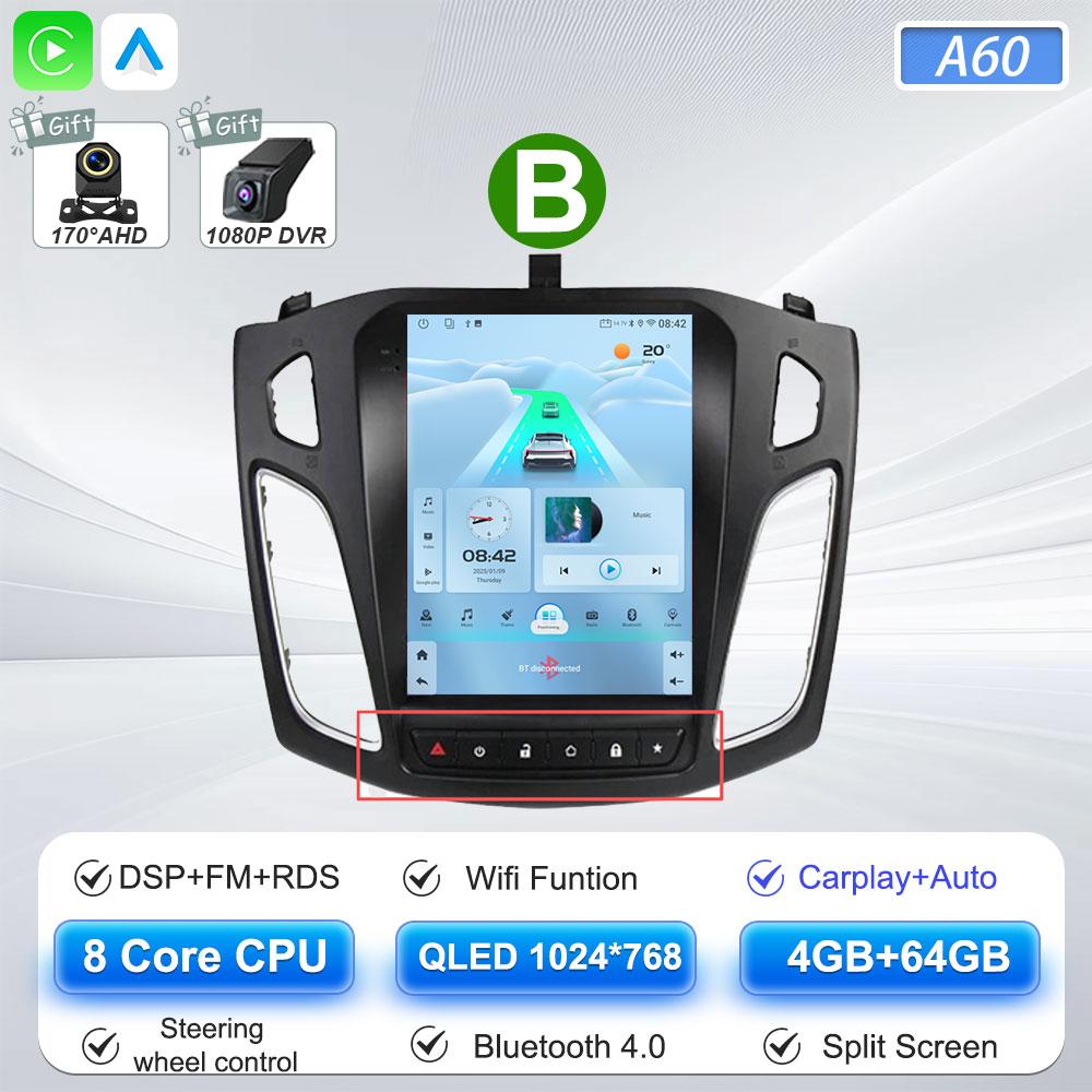 Android 16 Car Radio For Ford Focus 3 Mk 3 2011 2012 2013 2014- 2019 For Tesla Style Carplay Stereo Head Unit GPS 4G Wifi DSP BT