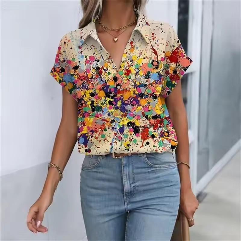 Summer Women's Shirt 3D Printed Hawaiian Shirts Button Up Beach Vacation Shirts Short Sleeve Shirt Casual Lapel Blouse For Women