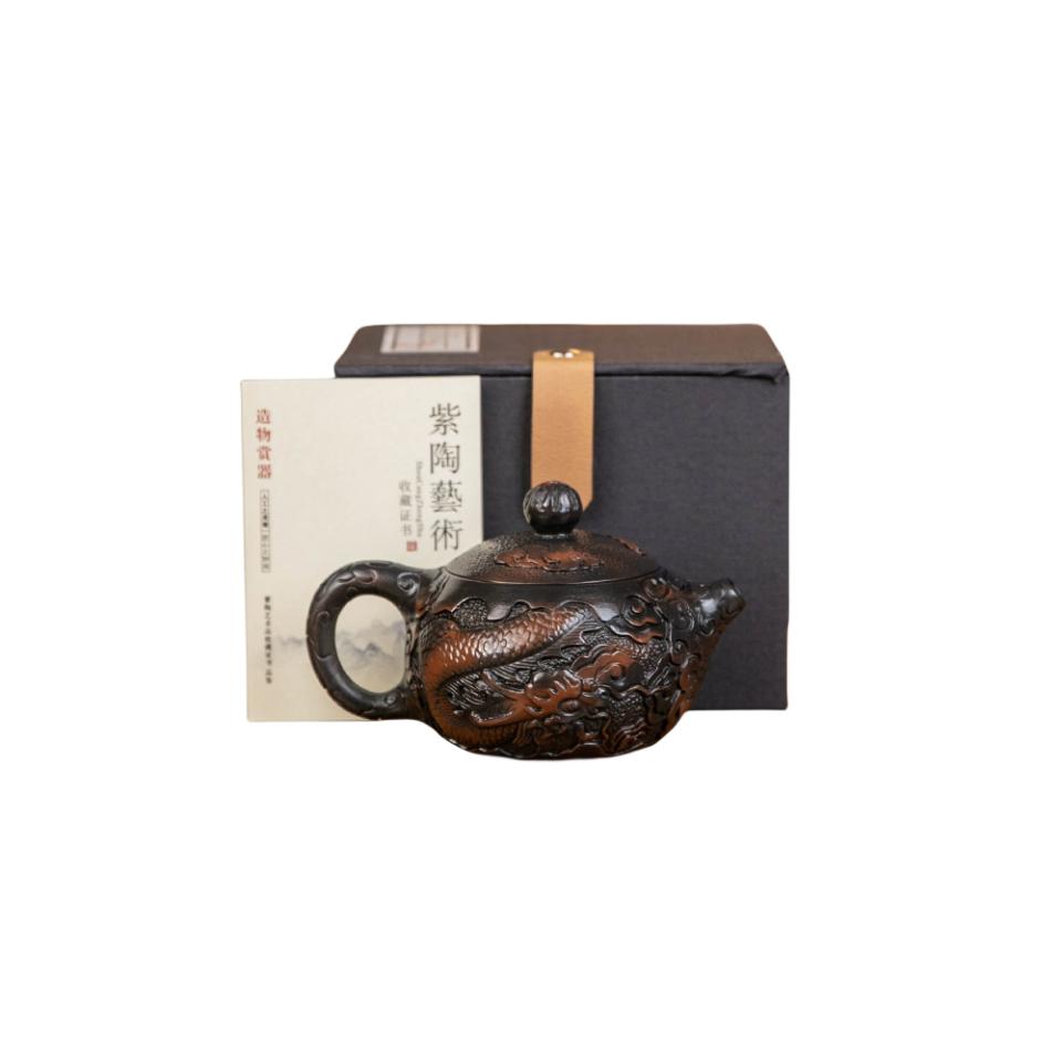 Purple Pottery Vintage Handmad Teapot Ceramic Carve Kung Fu Teapot Single Teapot Pu'er Tea Making Tea Sets Chinese Tea Pot