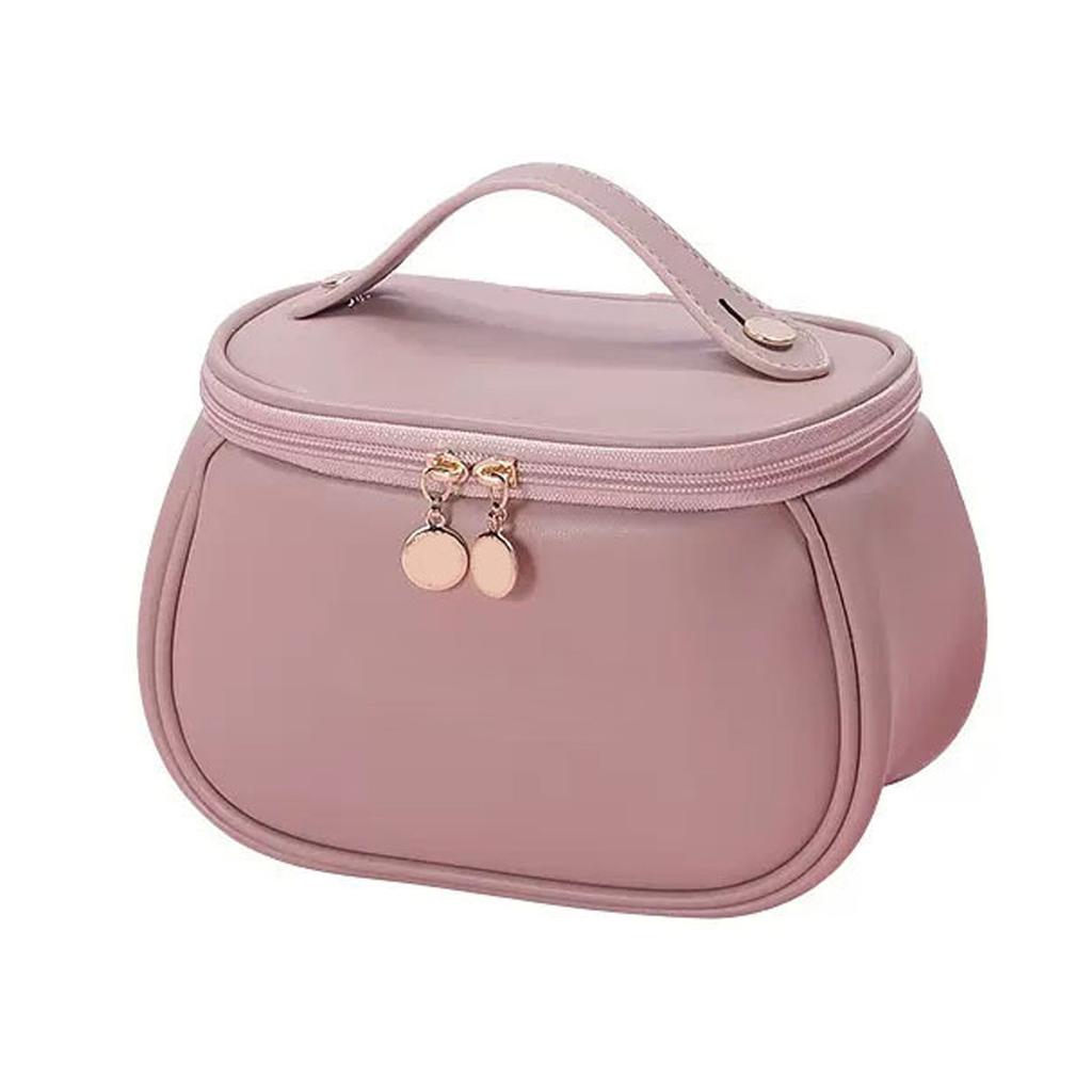 Tragbare Make-up-Tasche Damen Niedliche PU-Leder Kosmetiktaschen Große Kulturtasche für Teenager-Mädchen Geschenke Reise Rosa