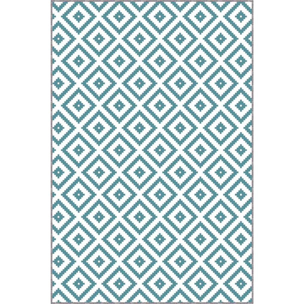Aqua Green Tile Non-Slip Base Machine Washable Carpet
