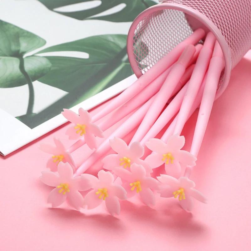 5 Pcs Silicone Pink Creative Cute Kawaii sakura Flower Stationery Office School Supply Gel Pen Korea Black Ink