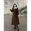 Spring new retro cold wind medium and long waist fungus edge long sleeve dress women's skirt #