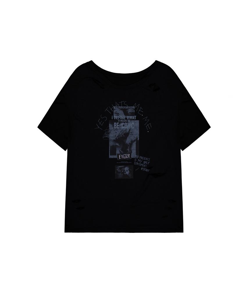 Iwaiial Vintage Distressed Graphic T-Shirt - Black