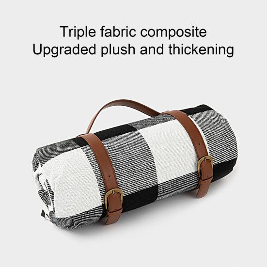 Coperta da Picnic a Tre Strati Manico in Ecopelle Impermeabile Portatile Ispessita Multiuso Invernale Calda a Quadri