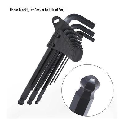 9-Piece Black Ball Head Hex Key Set - Strong Torque Hexagonal Wrench for 6-Sided Screws.