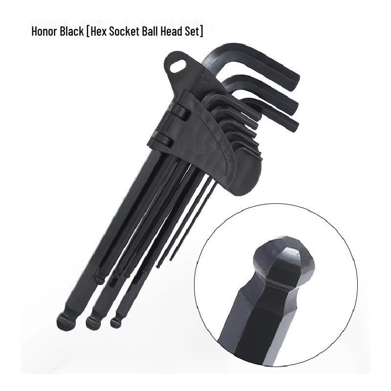 9-Piece Black Ball Head Hex Key Set - Strong Torque Hexagonal Wrench for 6-Sided Screws.