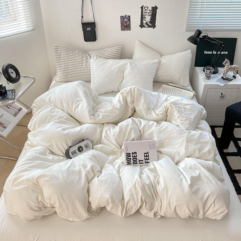 Ultra-soft Solid Color Washed Cotton Bed 4-piece Set Duplex Student Dormitory 3-piece Bed Sheet Quilt Cover Bedding