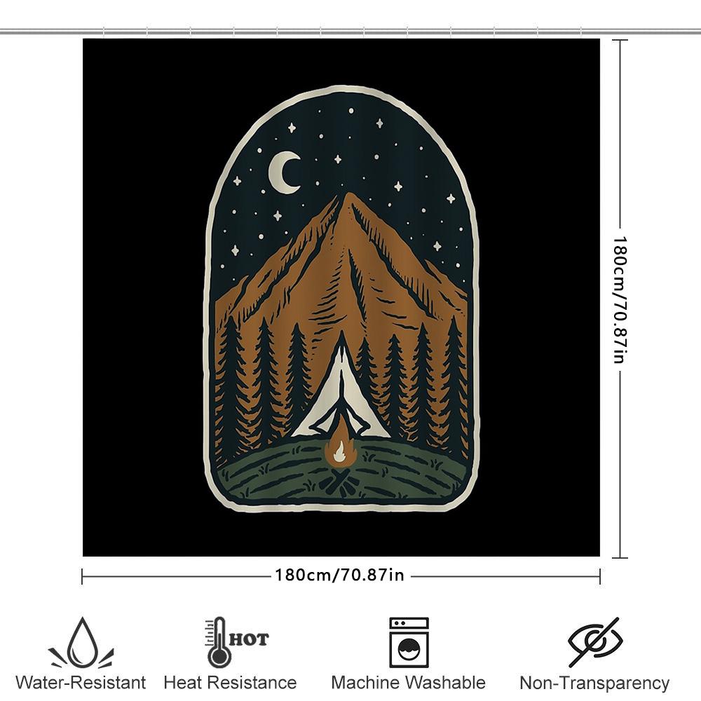 Mountain Forest Campfire Nature Landscape Shower Curtain Woodsy Hiking Backdrop Tent Camping Decor Rustic Home Decor