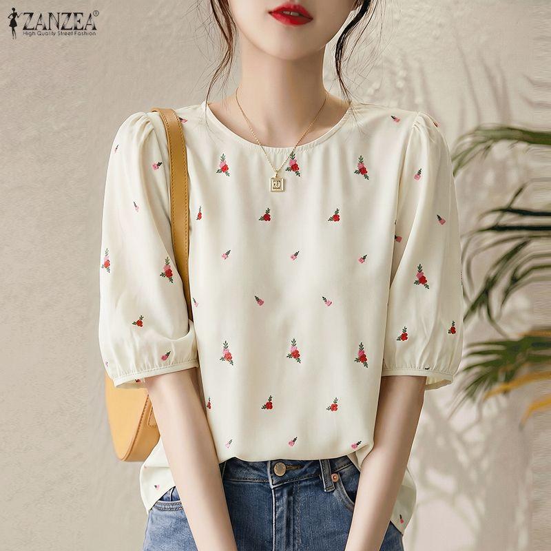 ZANZEA Lässige Bluse mit Rundhalsausschnitt und halblangen Ärmeln für Damen