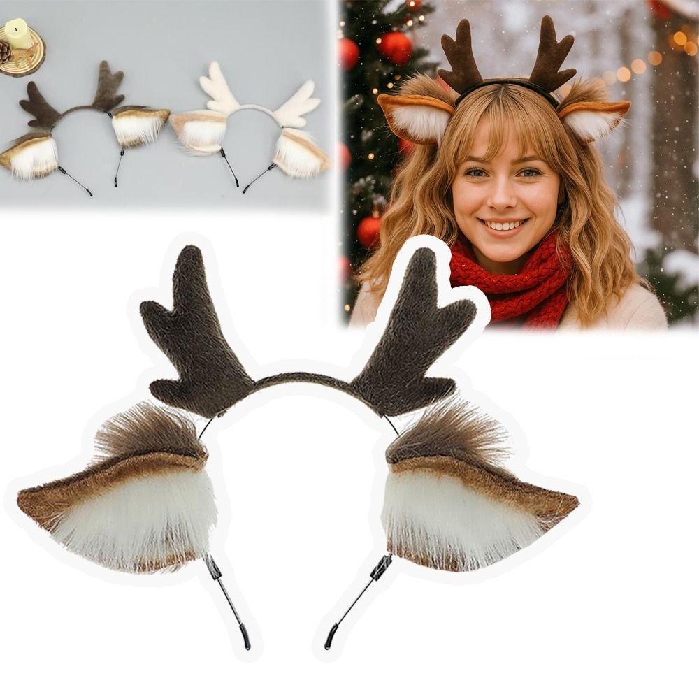 Party Headpiece Reindeer Antler Headband Plush Deer Ears Antler Hair Hoop Head Hoop  for Kids Adult