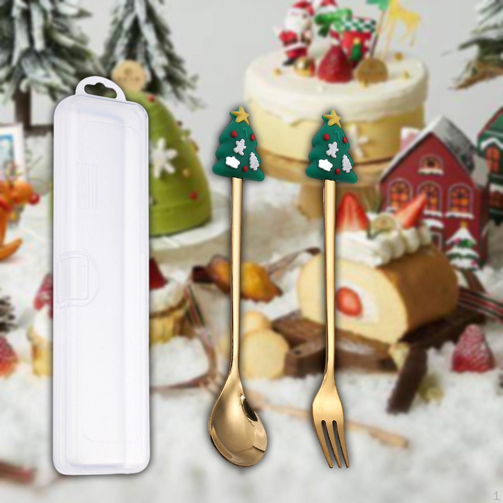 

Рождественские столовые приборы в коробке, набор ложек, ложка из нержавеющей стали, столовые приборы для Christmas tree