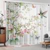 2PCS Watercolor Cherry Blossom & Hummingbird Sheer Curtains - Romantic Botanical Window Drapes