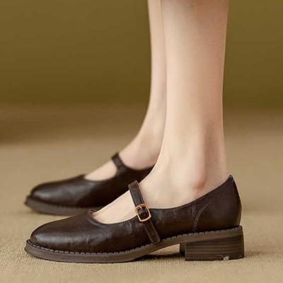 Mary Janes Women's Shoes Round Toe Flats Spring and Autumn New Fashion Buckle Strap Shallow Mouth Low Heels Loafers Women Flats