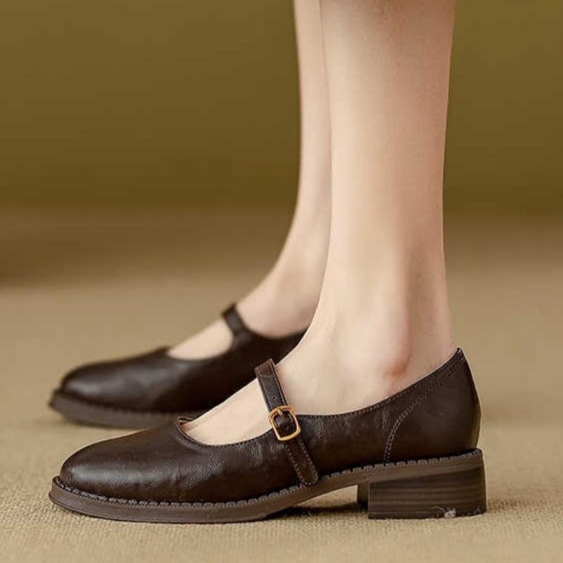 Fashion Mary Janes Women's Shoes Round Toe Flats Spring and Autumn New Fashion Buckle Strap Shallow Mouth Low Heels Loafers Women Flats