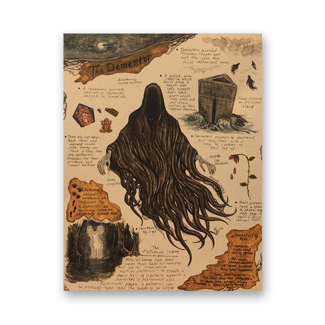 Dementor Dragon Fox Pictură pe pânză în stil retro Kraft Poster decorativ Living Room Wall Art Prints Decor modern estetic fără cadru