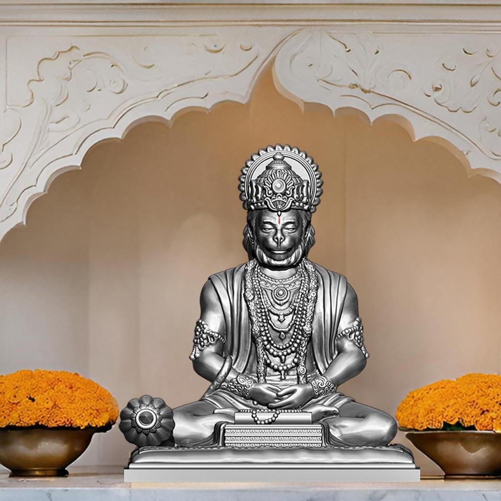 Silver Hanuman Ji Idol Statue for Car Dashboard - Divine Bajrangbali Murti, Perfect Hindu God Gift Item and Home Puja Decoration Ideal Hanuman