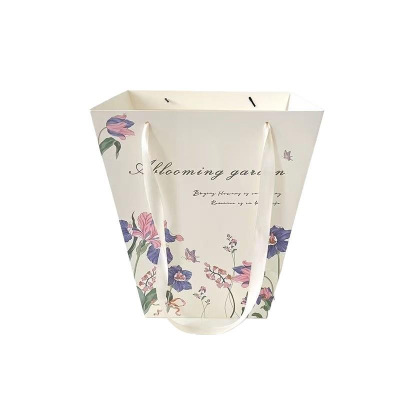 Flower Cake Dessert Packaging Box Portable Flower Gift Bag Kraft Paper Holder Photo Favor Drink Carrier With Handle