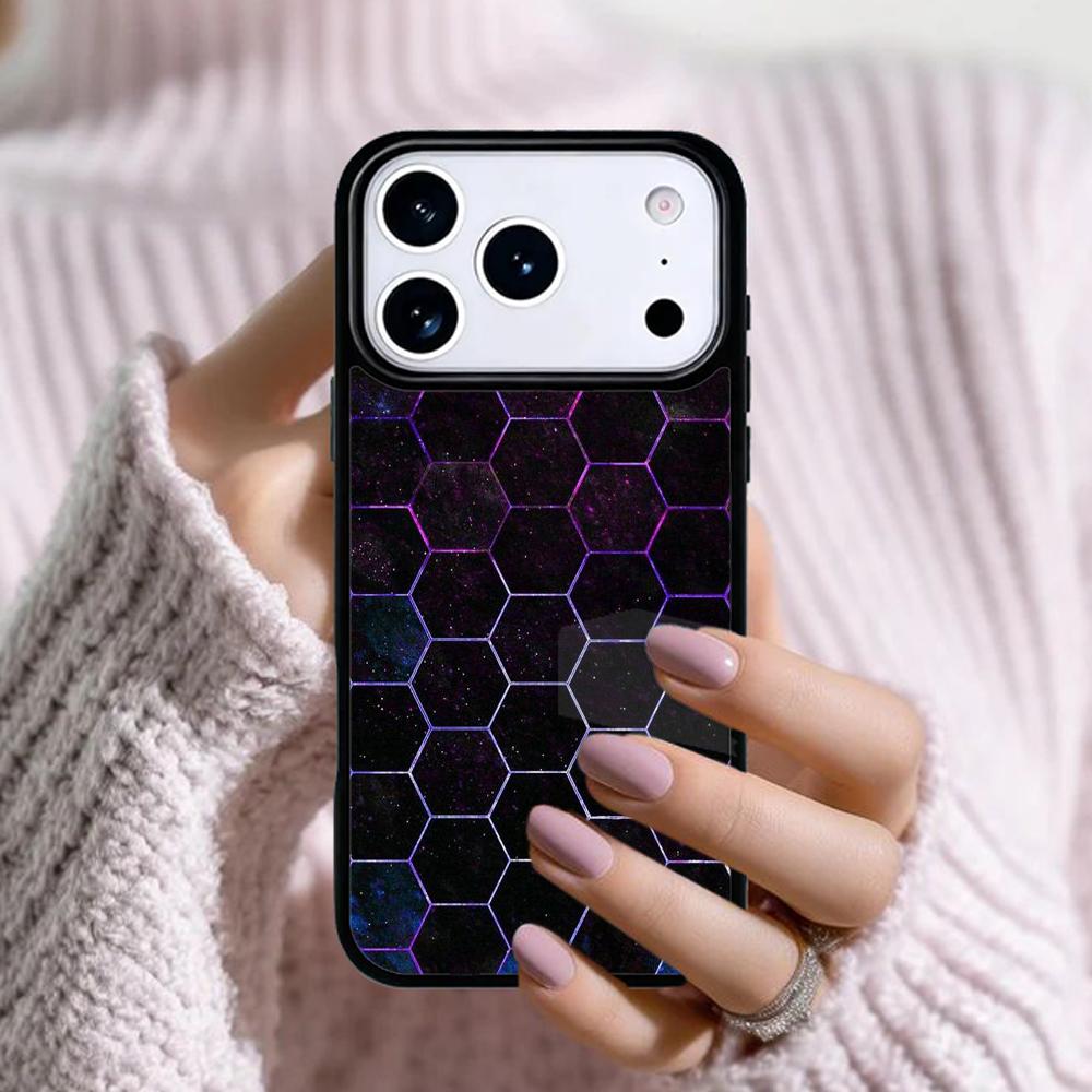 Carbon Fibre Futuristic Neon honeycomb Phone Case For Apple iPhone 17 Air 16E 15 14 Plus 13 12 11 Pro Max Mini Funda Cover