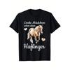T-shirt da Donna per Amanti dei Cavalli Haflinger - Slogan in Tedesco "I Cavalli Cool Capiscono Tutto" e Disegno di Cavallo Haflinger - Grafica Equestre Nera
