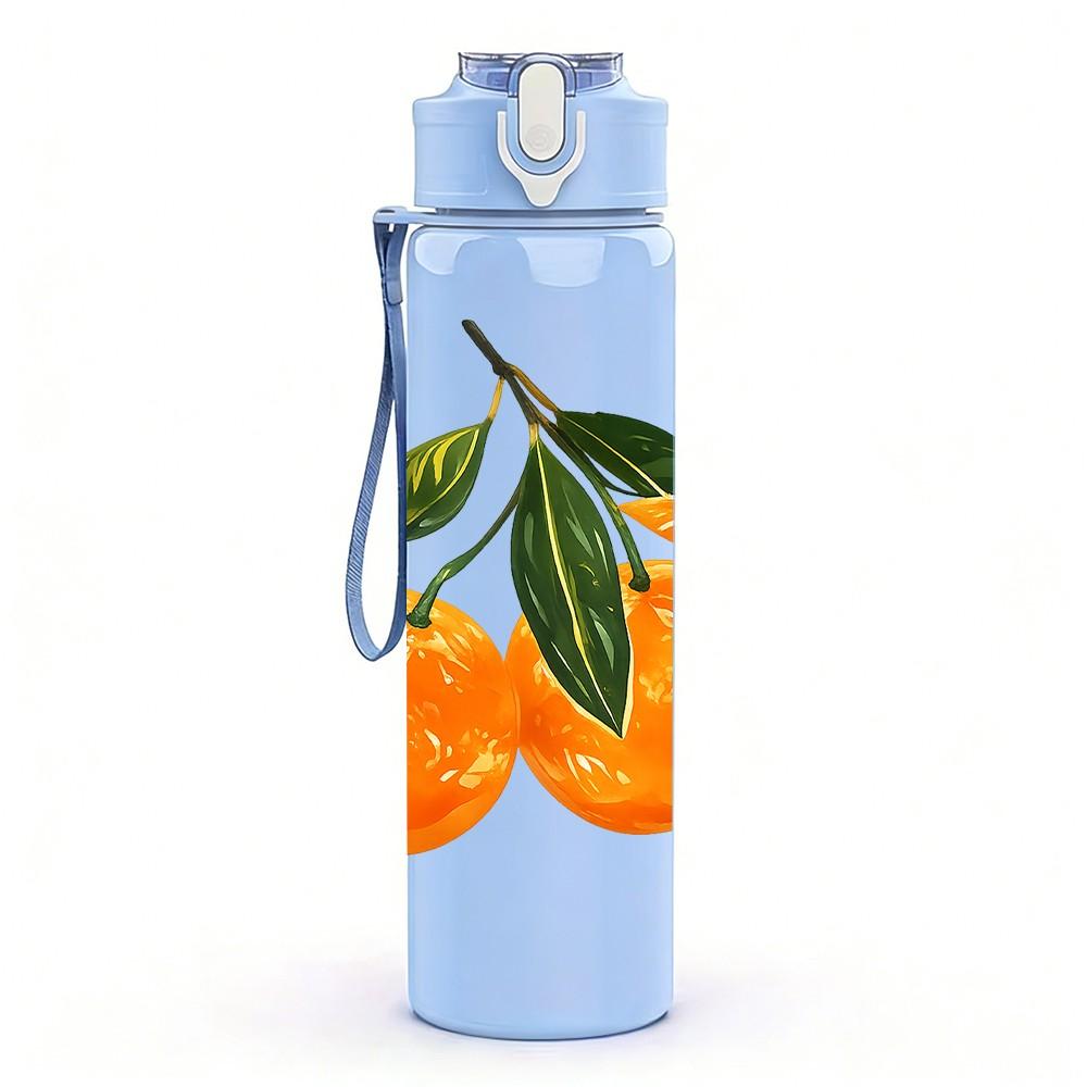 1PC Fresh Orange Citrus Fruit Watercolor Print 750ml Color Plastic Sports Water Bottle Leakproof Flip Straw Lid Suitable for Sports Office Home Use