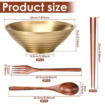 Stainless Steel Japanese Ramen Bowl with Spoon Fork and Chopsticks Set Korean Cold Noodle Bowl Salad Bowl Kitchen Tableware