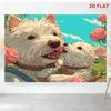 2D Flat Printing Westie Dogs Backdrop with Flowers and Sky