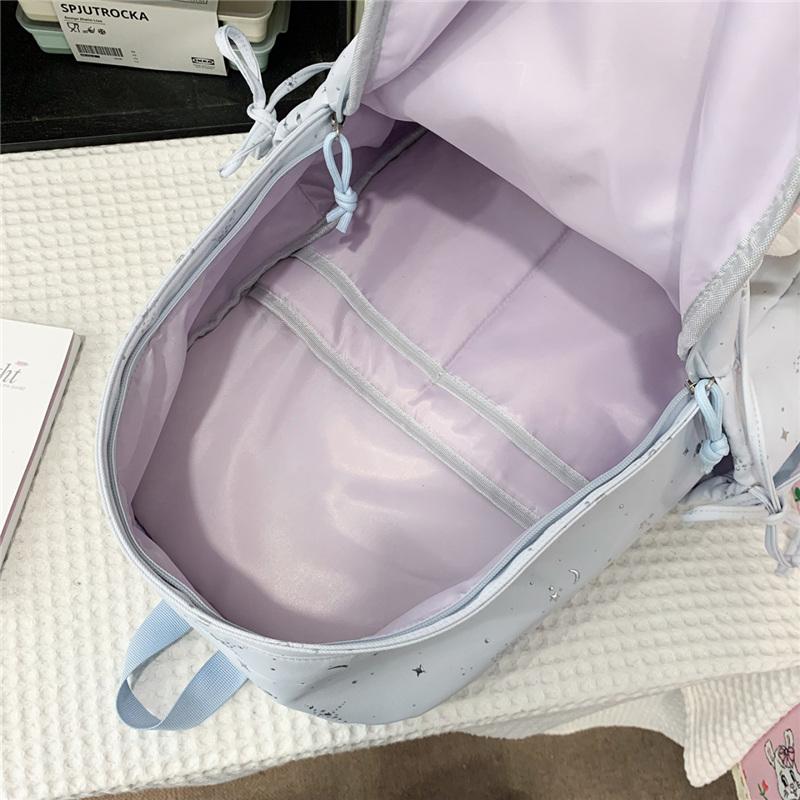 Cute Starry Print Backpack for Women, Lightweight School Bag with Front Mesh Pocket and Side Pockets