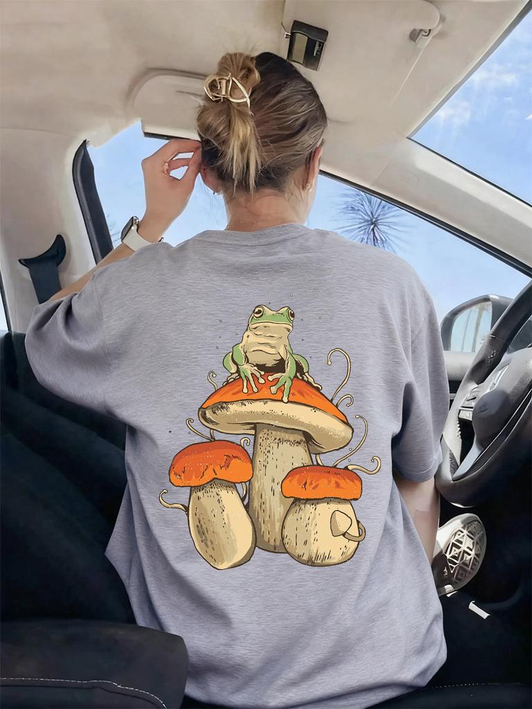Mushroom Dark Academia Frog Printing TShirts Women Basics Soft Short Sleeve Tops Loose ONeck T Shirts Summer Womans Clothes