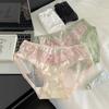 Lady Summer Sexy Lace Edge Bow Satin Low Waist Breathable Triangle Briefs