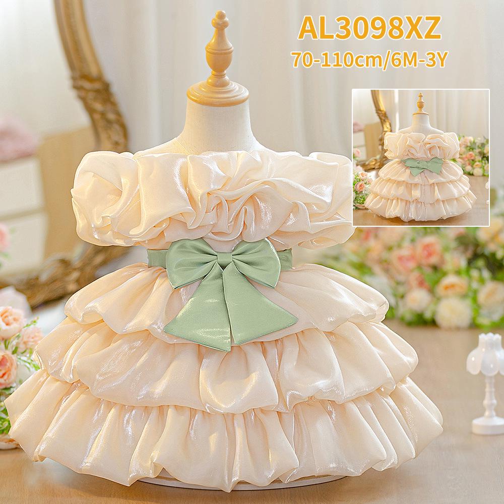 

Cross-Border Princess Puffy Dress - Toddler s Bow Cake Skirt for Performances 90cm/12-18M
